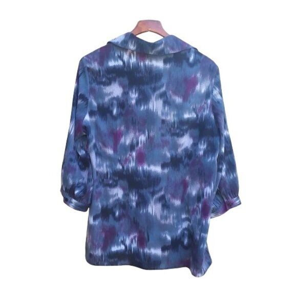 Retro 70's Wing Collar Surplice Long Sleeve Tunic Top Blurred Brushstroke Sz 1X - Picture 4 of 8